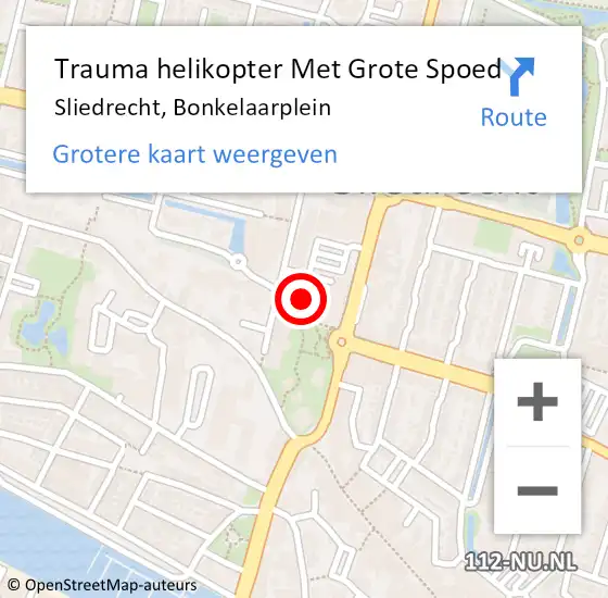 Locatie op kaart van de 112 melding: Trauma helikopter Met Grote Spoed Naar Sliedrecht, Bonkelaarplein op 3 juli 2023 08:47