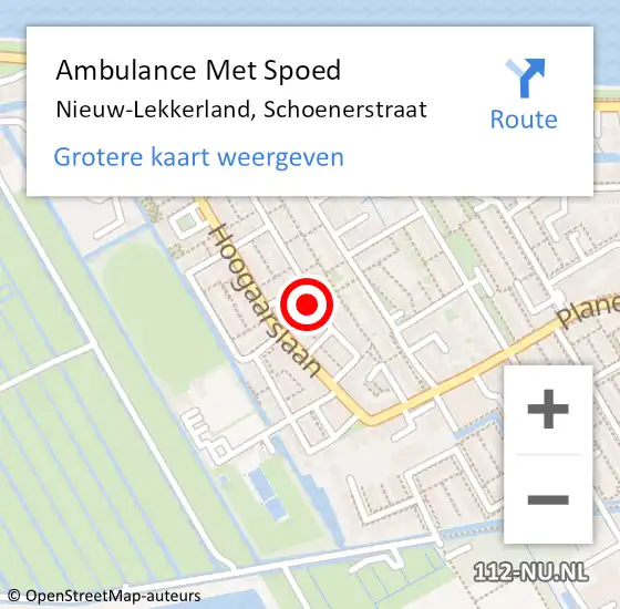 Locatie op kaart van de 112 melding: Ambulance Met Spoed Naar Nieuw-Lekkerland, Schoenerstraat op 3 juli 2023 08:51