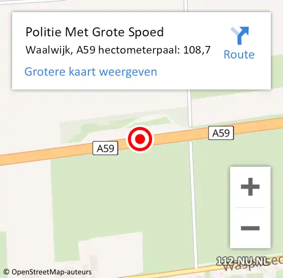 Locatie op kaart van de 112 melding: Politie Met Grote Spoed Naar Waalwijk, A59 hectometerpaal: 108,7 op 3 juli 2023 08:55