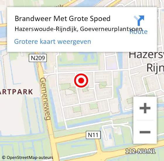 Locatie op kaart van de 112 melding: Brandweer Met Grote Spoed Naar Hazerswoude-Rijndijk, Goeverneurplantsoen op 3 juli 2023 09:07