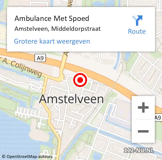 Locatie op kaart van de 112 melding: Ambulance Met Spoed Naar Amstelveen, Middeldorpstraat op 3 juli 2023 09:11