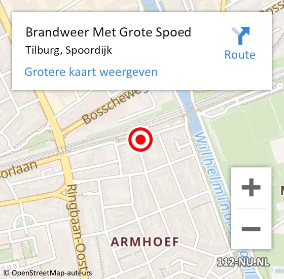 Locatie op kaart van de 112 melding: Brandweer Met Grote Spoed Naar Tilburg, Spoordijk op 3 juli 2023 09:23