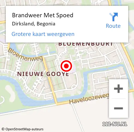 Locatie op kaart van de 112 melding: Brandweer Met Spoed Naar Dirksland, Begonia op 31 augustus 2014 09:15