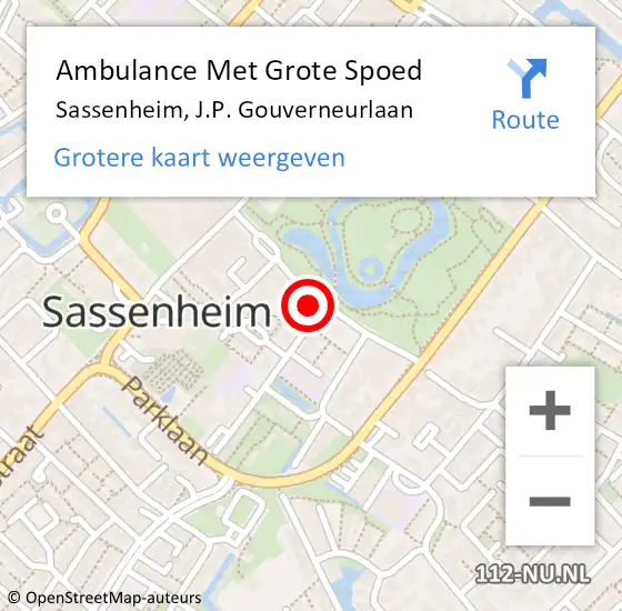 Locatie op kaart van de 112 melding: Ambulance Met Grote Spoed Naar Sassenheim, J.P. Gouverneurlaan op 3 juli 2023 10:20