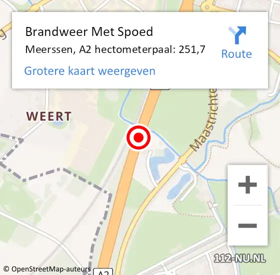 Locatie op kaart van de 112 melding: Brandweer Met Spoed Naar Meerssen, A2 hectometerpaal: 251,7 op 3 juli 2023 10:53