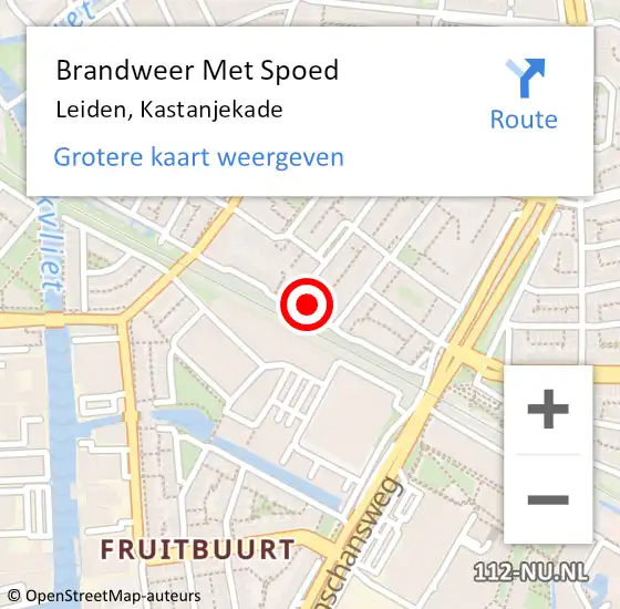Locatie op kaart van de 112 melding: Brandweer Met Spoed Naar Leiden, Kastanjekade op 3 juli 2023 11:09