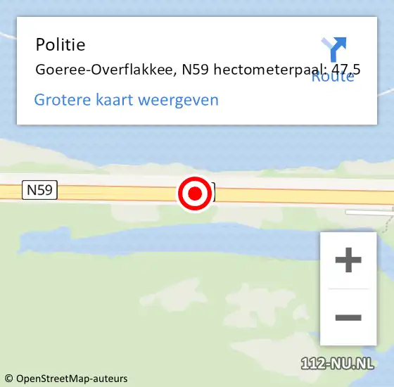 Locatie op kaart van de 112 melding: Politie Goeree-Overflakkee, N59 hectometerpaal: 47,5 op 3 juli 2023 11:24