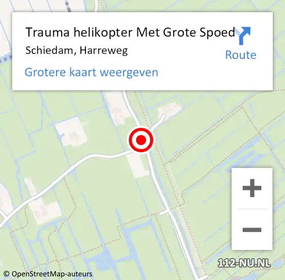 Locatie op kaart van de 112 melding: Trauma helikopter Met Grote Spoed Naar Schiedam, Harreweg op 3 juli 2023 11:28