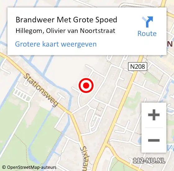 Locatie op kaart van de 112 melding: Brandweer Met Grote Spoed Naar Hillegom, Olivier van Noortstraat op 3 juli 2023 11:36