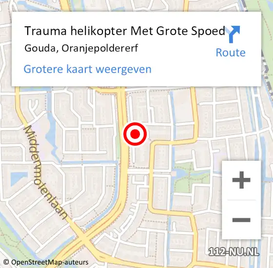 Locatie op kaart van de 112 melding: Trauma helikopter Met Grote Spoed Naar Gouda, Oranjepoldererf op 3 juli 2023 12:17