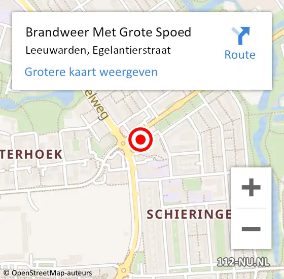 Locatie op kaart van de 112 melding: Brandweer Met Grote Spoed Naar Leeuwarden, Egelantierstraat op 3 juli 2023 13:25