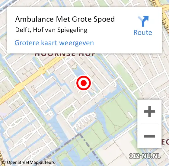 Locatie op kaart van de 112 melding: Ambulance Met Grote Spoed Naar Delft, Hof van Spiegeling op 3 juli 2023 13:31