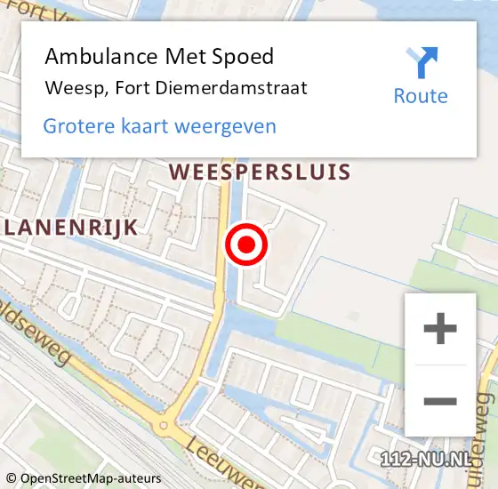 Locatie op kaart van de 112 melding: Ambulance Met Spoed Naar Weesp, Fort Diemerdamstraat op 3 juli 2023 13:44