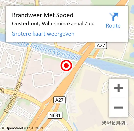 Locatie op kaart van de 112 melding: Brandweer Met Spoed Naar Oosterhout, Wilhelminakanaal Zuid op 3 juli 2023 14:00