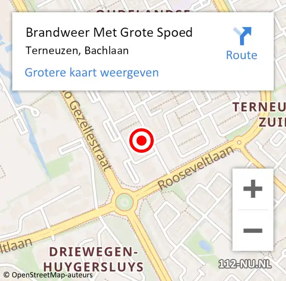 Locatie op kaart van de 112 melding: Brandweer Met Grote Spoed Naar Terneuzen, Bachlaan op 3 juli 2023 15:16