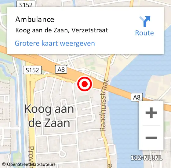 Locatie op kaart van de 112 melding: Ambulance Koog aan de Zaan, Verzetstraat op 3 juli 2023 15:22