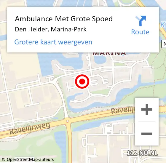 Locatie op kaart van de 112 melding: Ambulance Met Grote Spoed Naar Den Helder, Marina-Park op 3 juli 2023 15:24