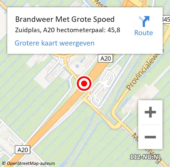 Locatie op kaart van de 112 melding: Brandweer Met Grote Spoed Naar Zuidplas, A20 hectometerpaal: 45,8 op 3 juli 2023 15:28