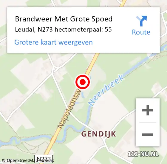 Locatie op kaart van de 112 melding: Brandweer Met Grote Spoed Naar Leudal, N273 hectometerpaal: 55 op 3 juli 2023 15:29