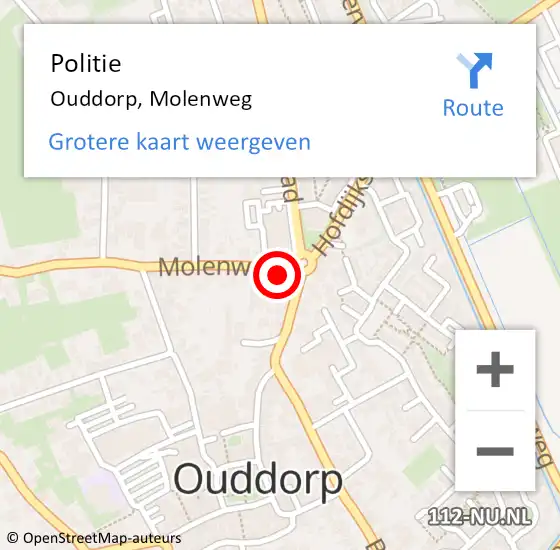 Locatie op kaart van de 112 melding: Politie Ouddorp, Molenweg op 3 juli 2023 15:46