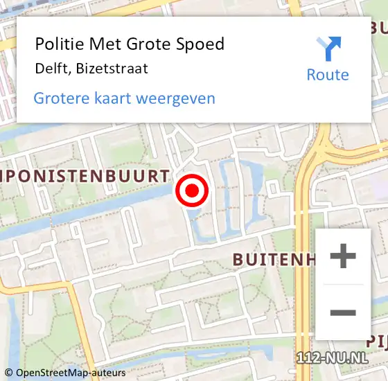 Locatie op kaart van de 112 melding: Politie Met Grote Spoed Naar Delft, Bizetstraat op 3 juli 2023 16:10