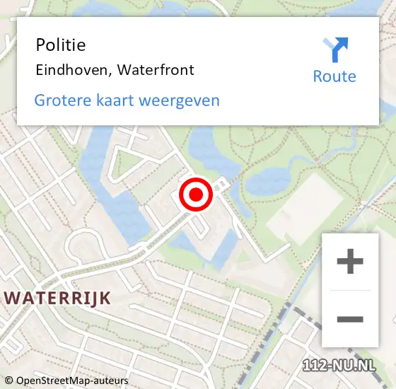 Locatie op kaart van de 112 melding: Politie Eindhoven, Waterfront op 3 juli 2023 16:15