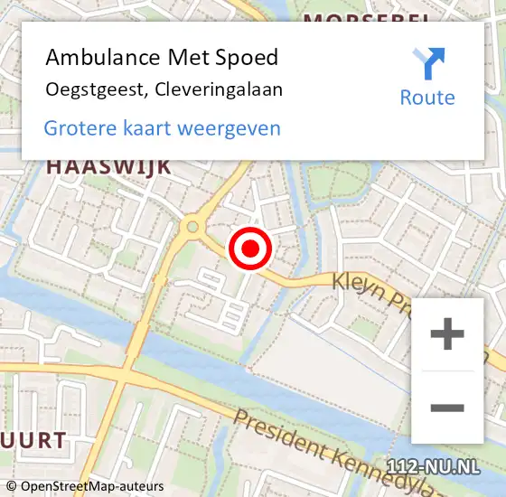 Locatie op kaart van de 112 melding: Ambulance Met Spoed Naar Oegstgeest, Cleveringalaan op 3 juli 2023 16:22