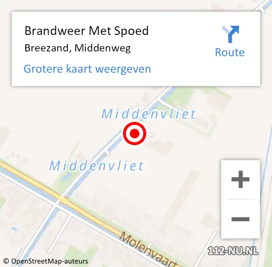 Locatie op kaart van de 112 melding: Brandweer Met Spoed Naar Breezand, Middenweg op 3 juli 2023 16:36