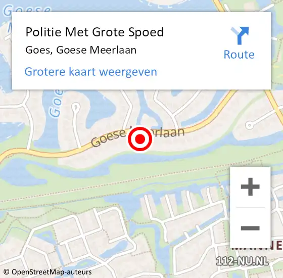 Locatie op kaart van de 112 melding: Politie Met Grote Spoed Naar Goes, Goese Meerlaan op 3 juli 2023 16:45