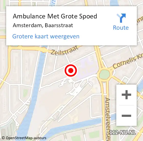 Locatie op kaart van de 112 melding: Ambulance Met Grote Spoed Naar Amsterdam, Baarsstraat op 3 juli 2023 16:54