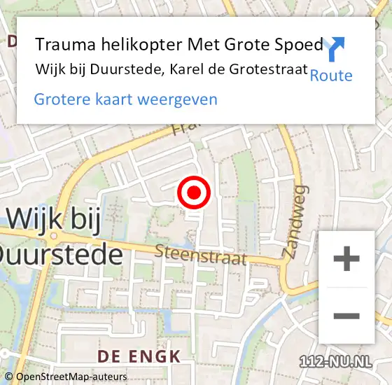 Locatie op kaart van de 112 melding: Trauma helikopter Met Grote Spoed Naar Wijk bij Duurstede, Karel de Grotestraat op 3 juli 2023 17:07