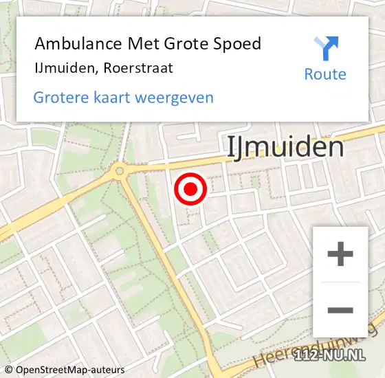 Locatie op kaart van de 112 melding: Ambulance Met Grote Spoed Naar IJmuiden, Roerstraat op 3 juli 2023 17:11