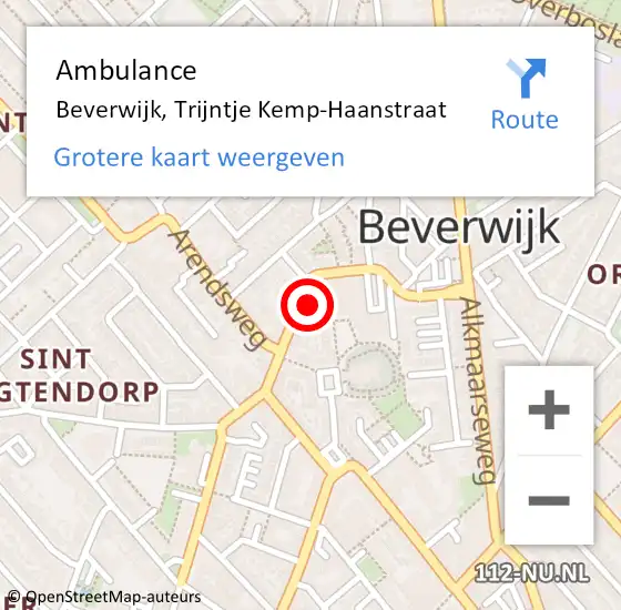 Locatie op kaart van de 112 melding: Ambulance Beverwijk, Trijntje Kemp-Haanstraat op 3 juli 2023 17:26