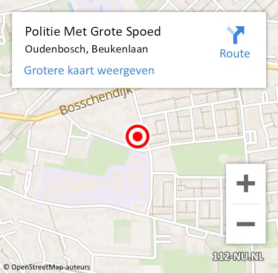 Locatie op kaart van de 112 melding: Politie Met Grote Spoed Naar Oudenbosch, Beukenlaan op 3 juli 2023 17:32