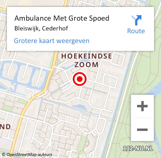 Locatie op kaart van de 112 melding: Ambulance Met Grote Spoed Naar Bleiswijk, Cederhof op 3 juli 2023 17:40