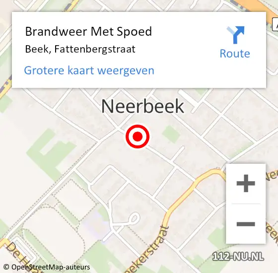 Locatie op kaart van de 112 melding: Brandweer Met Spoed Naar Beek, Fattenbergstraat op 3 juli 2023 17:42