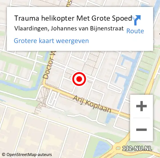 Locatie op kaart van de 112 melding: Trauma helikopter Met Grote Spoed Naar Vlaardingen, Johannes van Bijnenstraat op 3 juli 2023 17:50