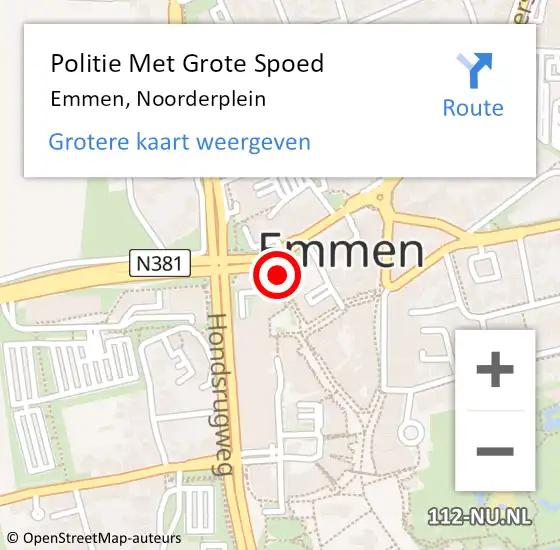 Locatie op kaart van de 112 melding: Politie Met Grote Spoed Naar Emmen, Noorderplein op 3 juli 2023 17:51