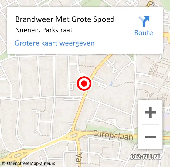 Locatie op kaart van de 112 melding: Brandweer Met Grote Spoed Naar Nuenen, Parkstraat op 3 juli 2023 18:04