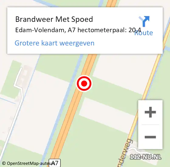 Locatie op kaart van de 112 melding: Brandweer Met Spoed Naar Edam-Volendam, A7 hectometerpaal: 20,4 op 3 juli 2023 18:17
