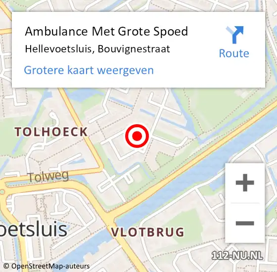 Locatie op kaart van de 112 melding: Ambulance Met Grote Spoed Naar Hellevoetsluis, Bouvignestraat op 3 juli 2023 19:08