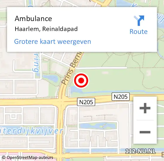 Locatie op kaart van de 112 melding: Ambulance Haarlem, Reinaldapad op 3 juli 2023 20:05