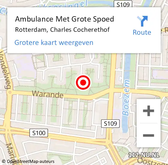 Locatie op kaart van de 112 melding: Ambulance Met Grote Spoed Naar Rotterdam, Charles Cocherethof op 3 juli 2023 21:21