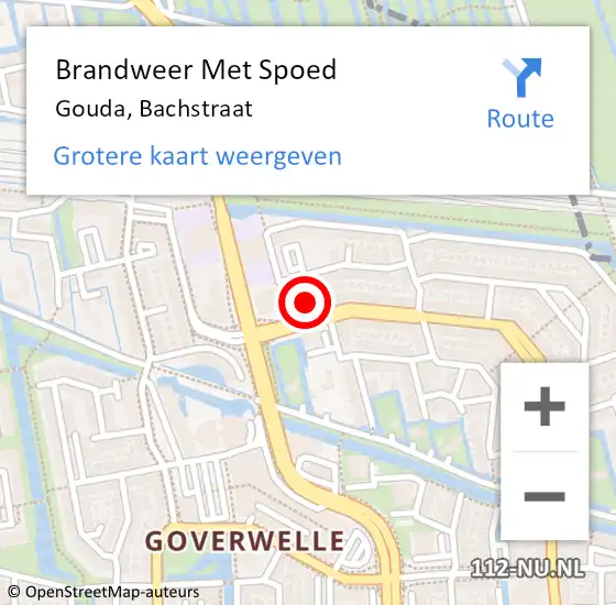 Locatie op kaart van de 112 melding: Brandweer Met Spoed Naar Gouda, Bachstraat op 3 juli 2023 21:21