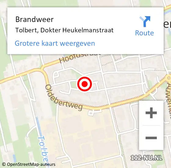 Locatie op kaart van de 112 melding: Brandweer Tolbert, Dokter Heukelmanstraat op 3 juli 2023 21:34