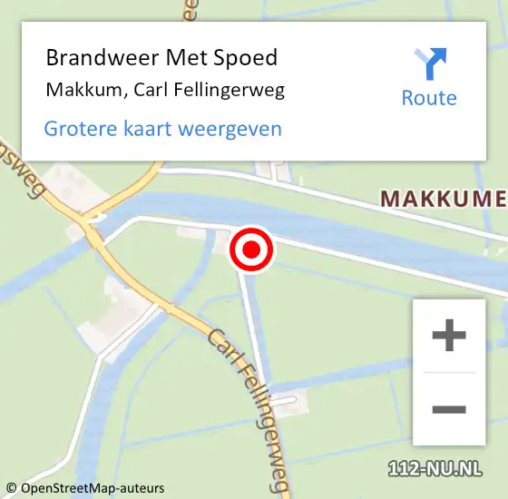 Locatie op kaart van de 112 melding: Brandweer Met Spoed Naar Makkum, Carl Fellingerweg op 3 juli 2023 21:49
