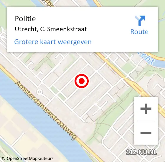 Locatie op kaart van de 112 melding: Politie Utrecht, C. Smeenkstraat op 3 juli 2023 21:55