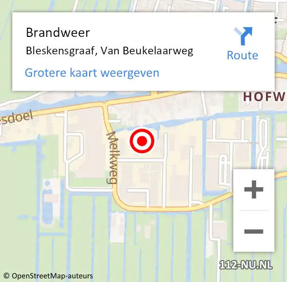Locatie op kaart van de 112 melding: Brandweer Bleskensgraaf, Van Beukelaarweg op 3 juli 2023 22:04
