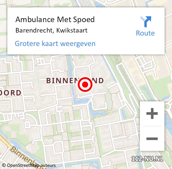 Locatie op kaart van de 112 melding: Ambulance Met Spoed Naar Barendrecht, Kwikstaart op 3 juli 2023 22:05