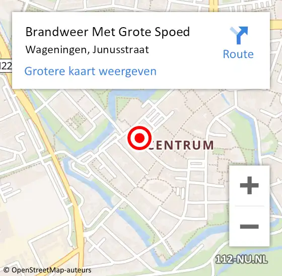 Locatie op kaart van de 112 melding: Brandweer Met Grote Spoed Naar Wageningen, Junusstraat op 3 juli 2023 22:07